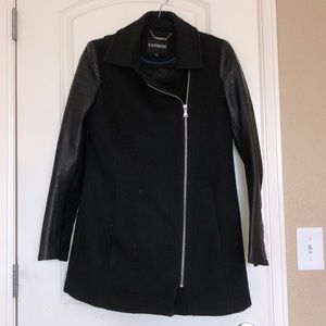 XS - Express black wool coat, faux leather sleeve